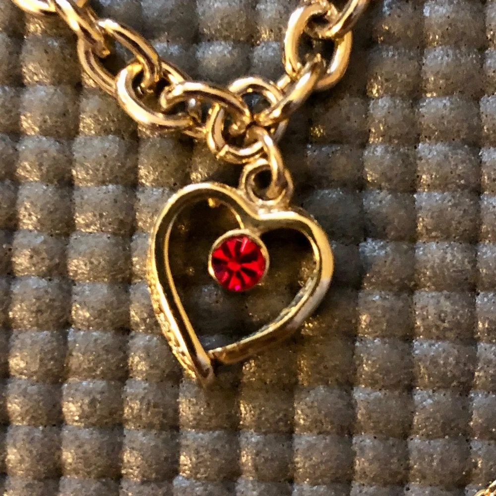 Vintage ‘90s Gold Tone July Birthstone Heart Pendant Necklace and Bracelet Set - Picture 2 of 8